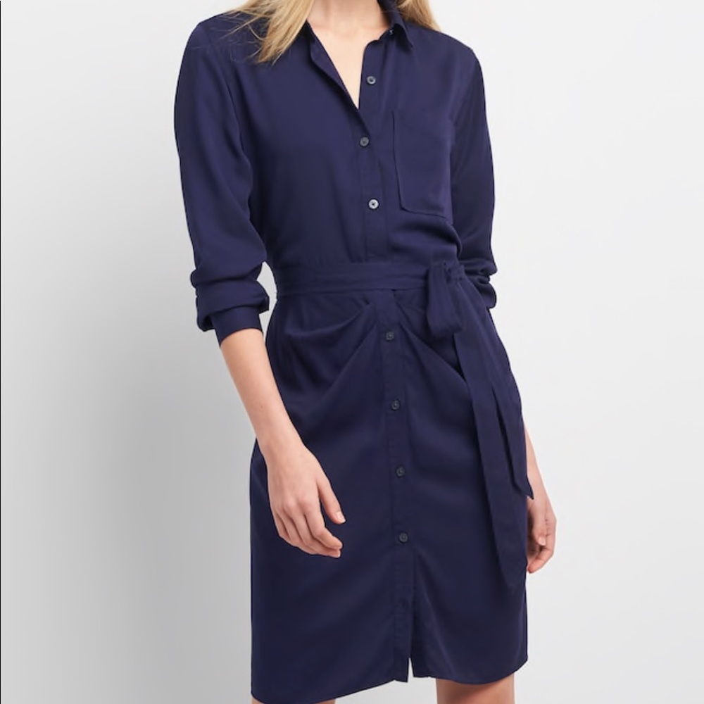 Gap Long Sleeve Shirtdress with Ruching